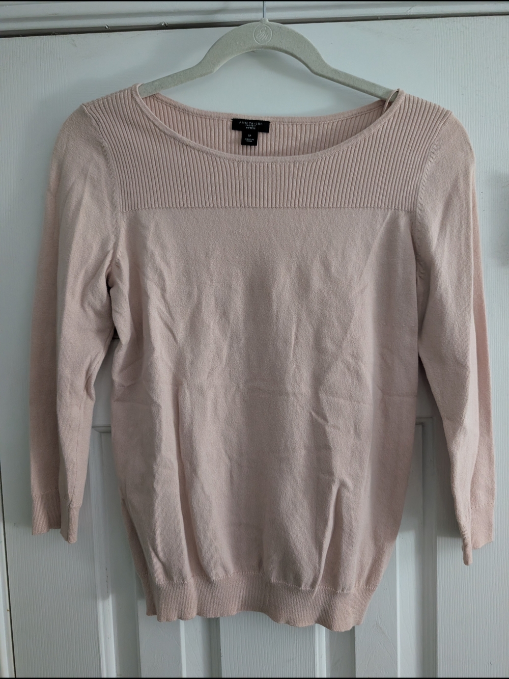 Ann Taylor Factory Petite Women's Light Pink Knit Boatneck Sweater